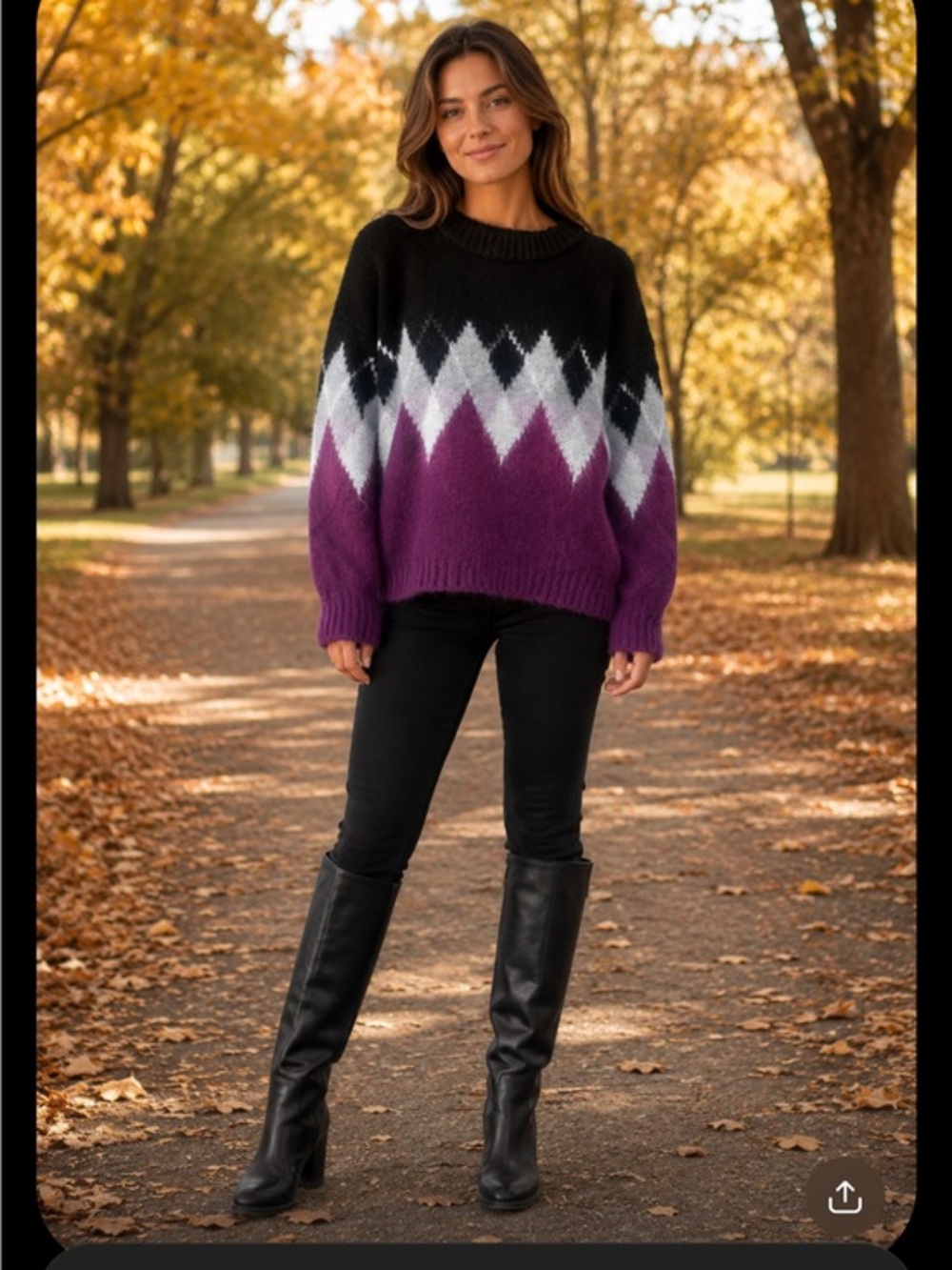 Moussy Oversized Fuzzy Argyle Sweater